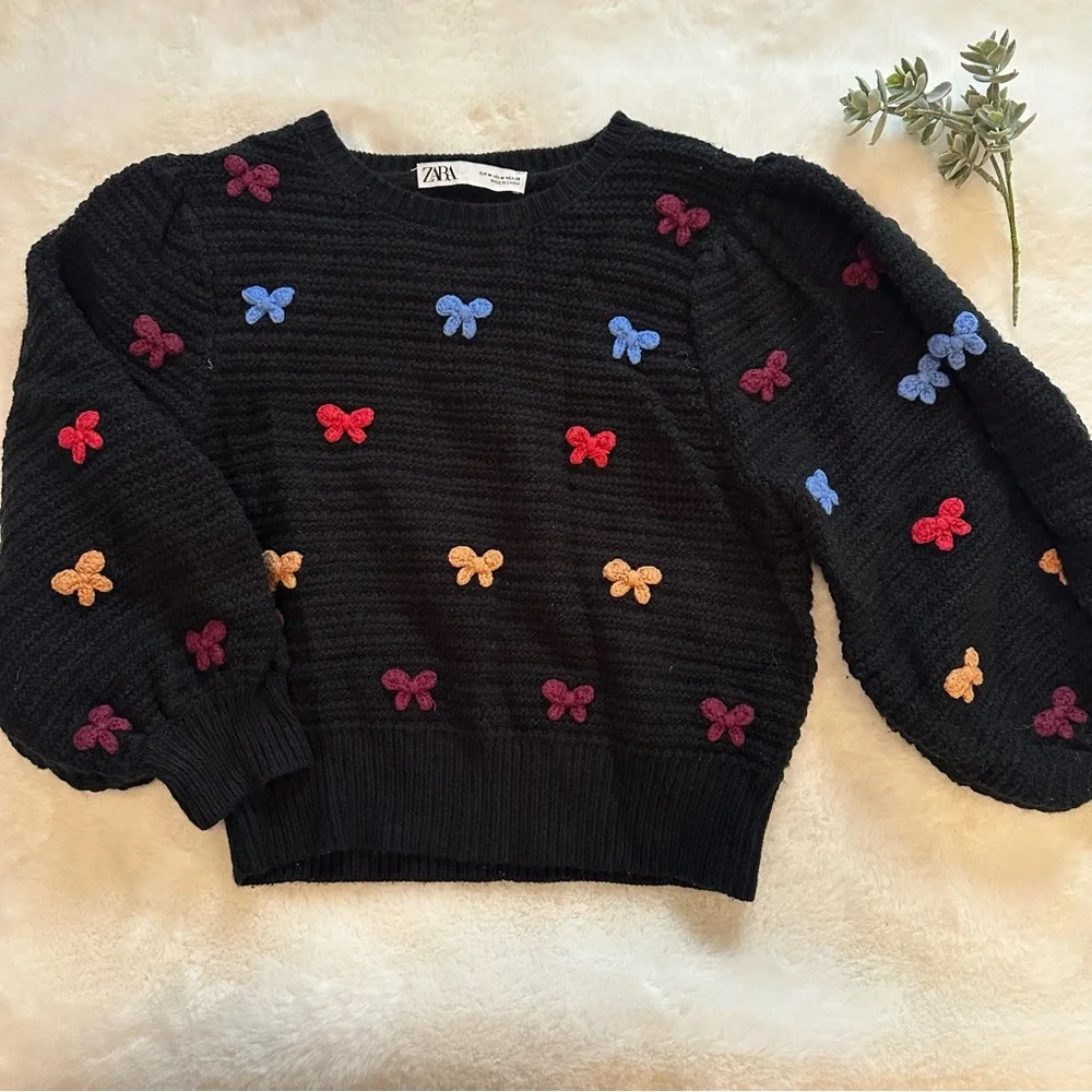 ZARA | NWOT - Cropped Chunky Knit Bow Sweater - Size M - Picture 3 of 8